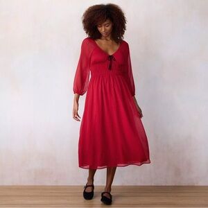 Lauren Conrad Red Midi Dress with Tie Front